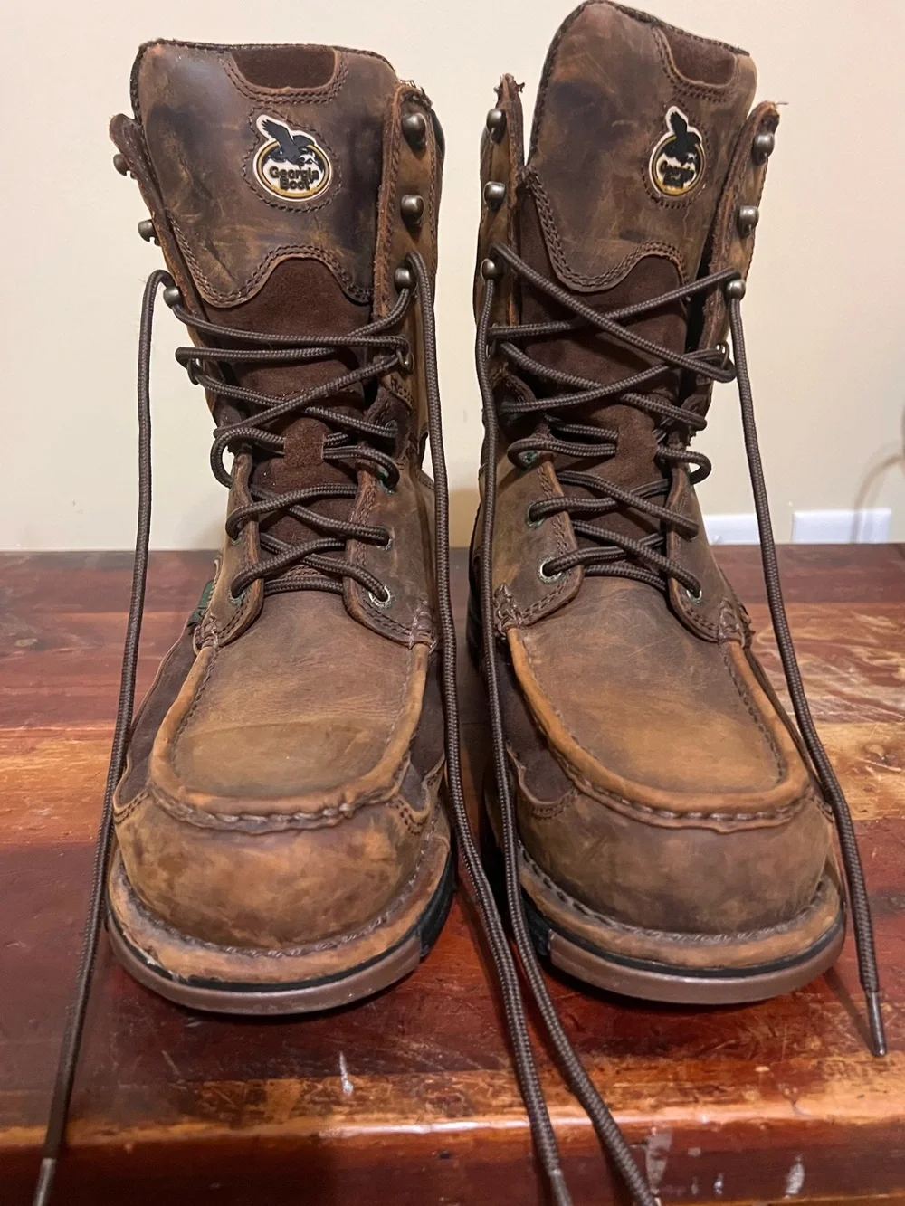 Georgia Boot Brown Leather Waterproof Work Boots with Black Soles